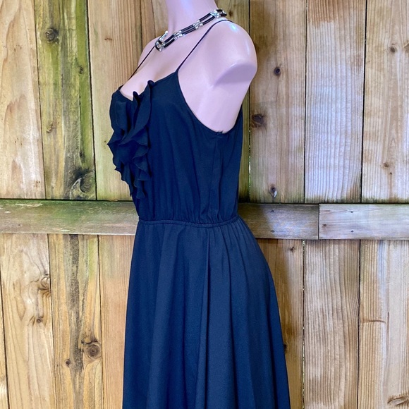 Bisou Bisou Asymmetrical Ruffle Black Dress EUC - Picture 6 of 8